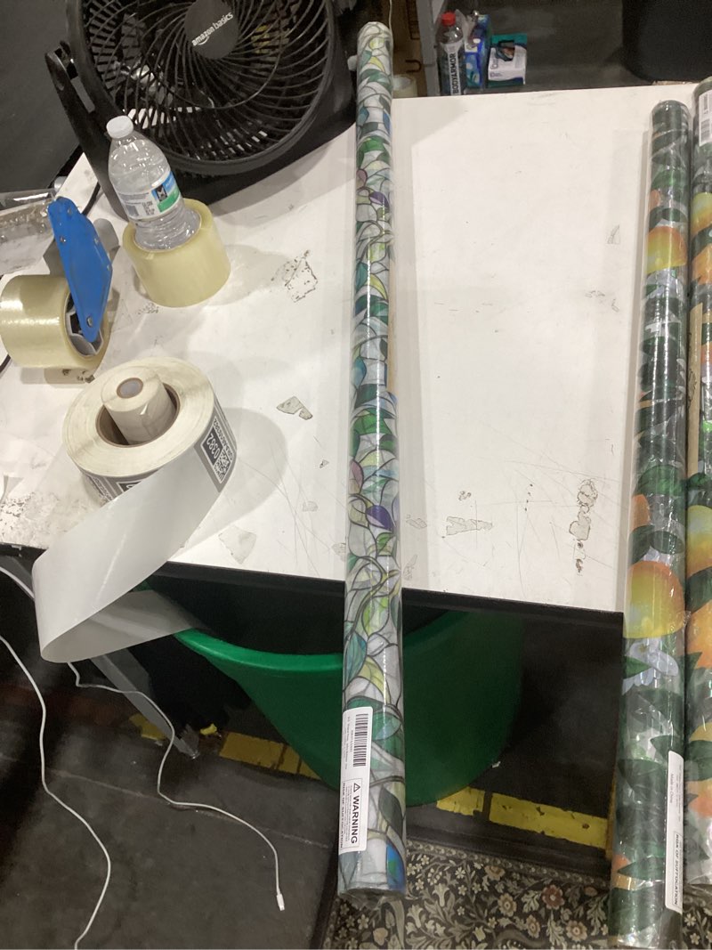Condition photo showing New/Like New for window film, frosted privacy, one way tint, uv block, heat insulation, anti-glare, static cling, renter friendly for home bathroom door frosted purple flower 45*156