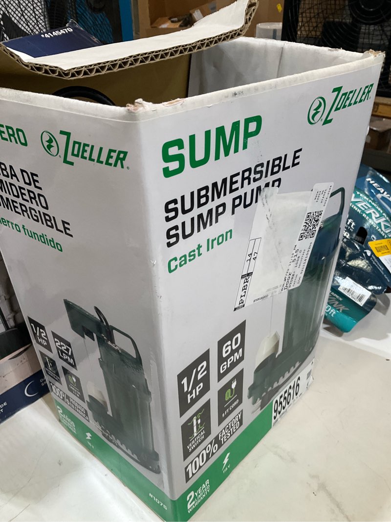 Condition photo showing As Is for zoeller 1/2 hp 3600 gph cast iron vertical float switch ac submersible sump pump