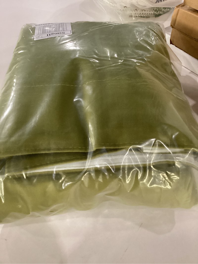 Condition photo showing New/Like New for stangh olive green polyester curtains for bedroom room darkening thermal insulated window drapes super soft luxury home decoration for living room nursery kids, w52 x l84, 2 panels 52"w x 84"l (pack of 2) green series - olive green
