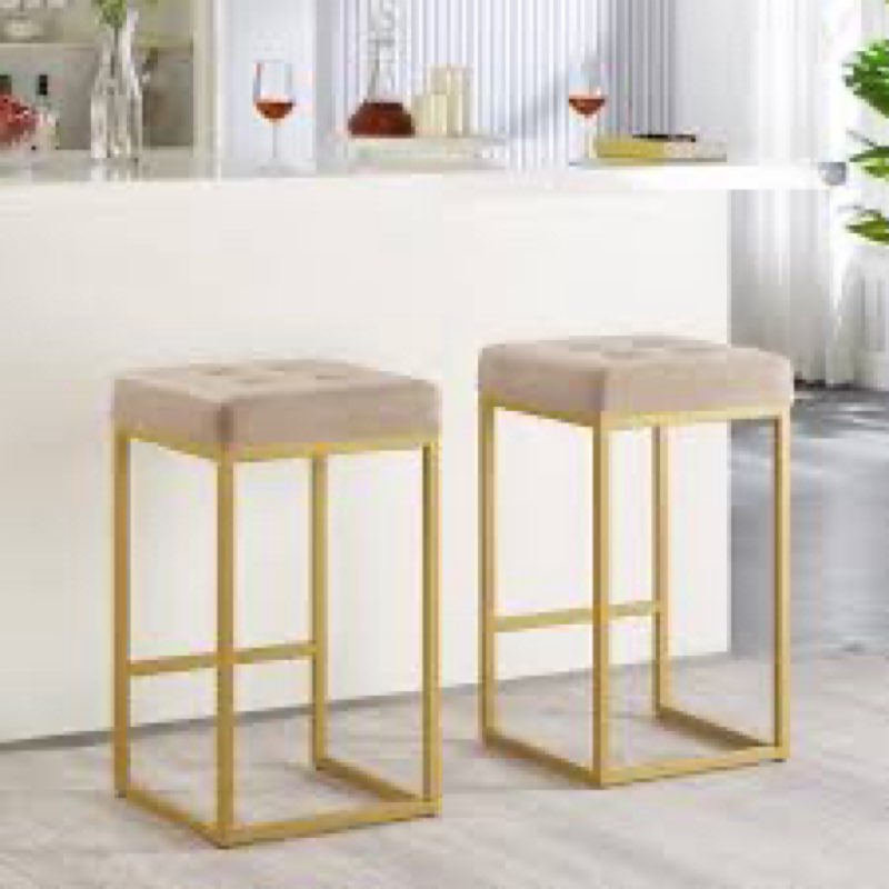 24KF Contemporary Counter Height Bar Stool Set of 2 for Kitchen Island, 26" H Velvet Padded Gold Barstool Bar Chair,5066-Black 26"H barstool- 2 pack Black Velvet