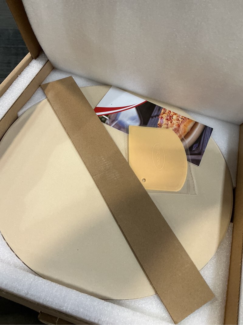 Condition photo showing Good Condition for unicook pizza stone for grill oven, 15 inch round baking stone, heavy duty cordierite bread cooking pan, thermal shock resistant, ideal for making crisp crust pizza, bread and more, includes scraper 15" round