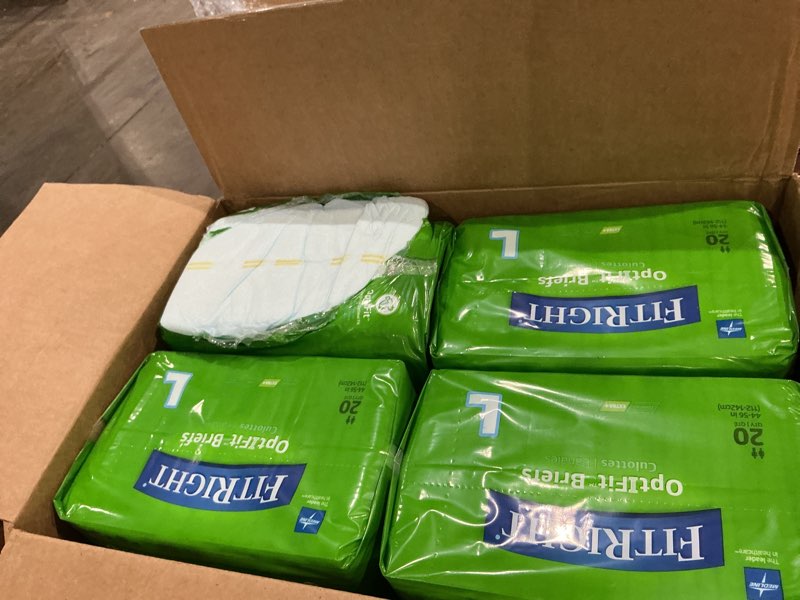Condition photo showing Good Condition for fitright optifit extra+ adult diapers with leak stop guards, disposable incontinence briefs with tabs, moderate absorbency, large, 44"-56", 20 count (pack of 4)