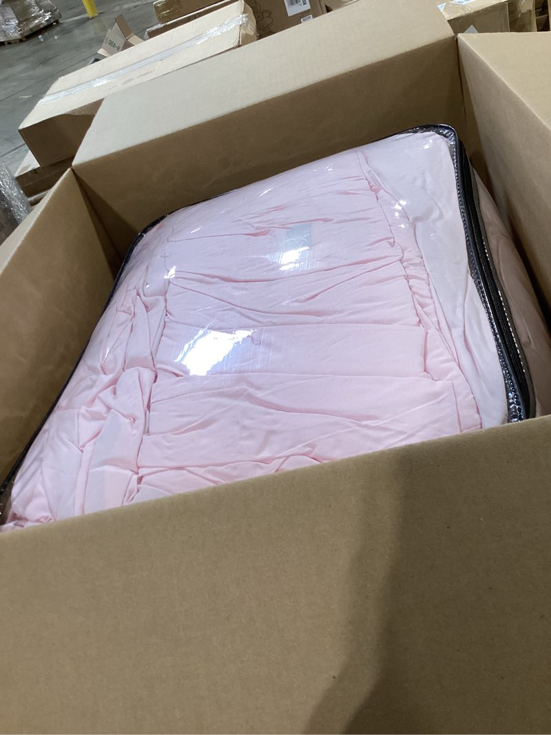 Juicy Couture Ribbon Ruched 3 Piece King Comforter Set, Pink Marshmellow Bedding Ensemble