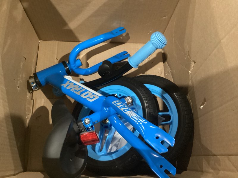 Condition photo showing As Is for gotrax ks12 balance bike for 2-5 years old, 12" toddlers bike with led light&bell, adjustable soft seat&handlebar, flat-free tires&easy assembly, lightweight&no pedal, kids toy gift for boys girls blue
