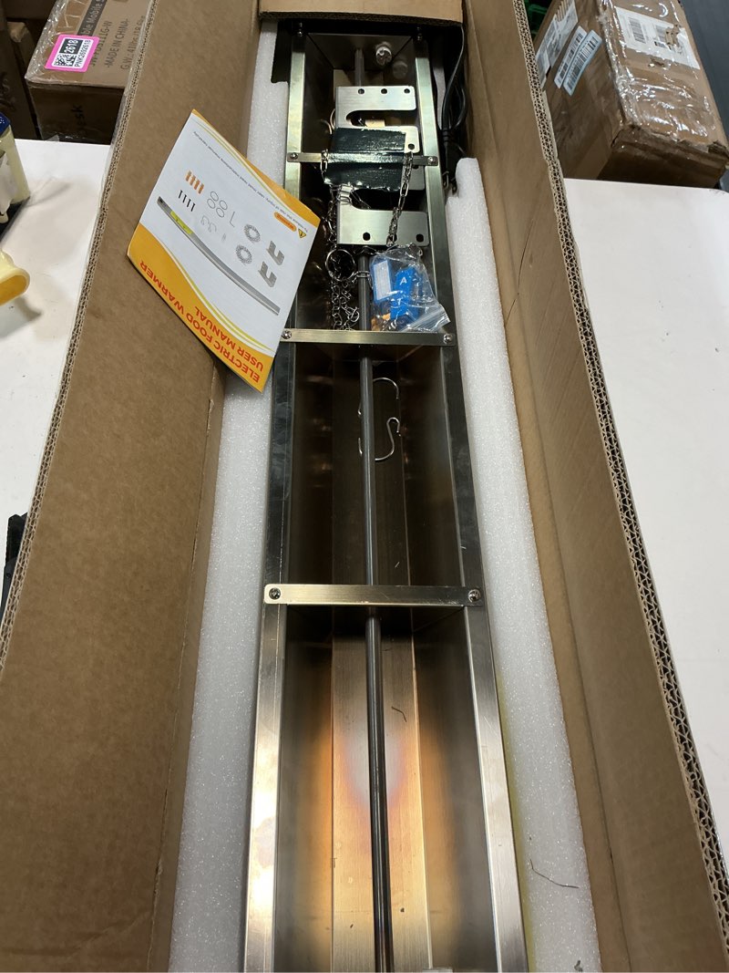 Condition photo showing As Is for 42-Inch Food Heat Lamp - 1000W Commercial Food Warmer Lamp Overhead Stainless Steel Catering Heat Lamps Electric Strip Heater for Restaurant Buffet Parties Kitchen, Silver 115V Silver 42 Inch