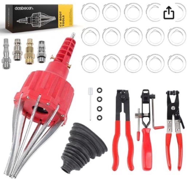 Dasbecan Upgraded CV Joint Boot Tool Expander Rod Spreader Installation Removal Tool Kit with 3Pcs Auto CV Joint Boot Clamp Pliers Tool Set (Red)