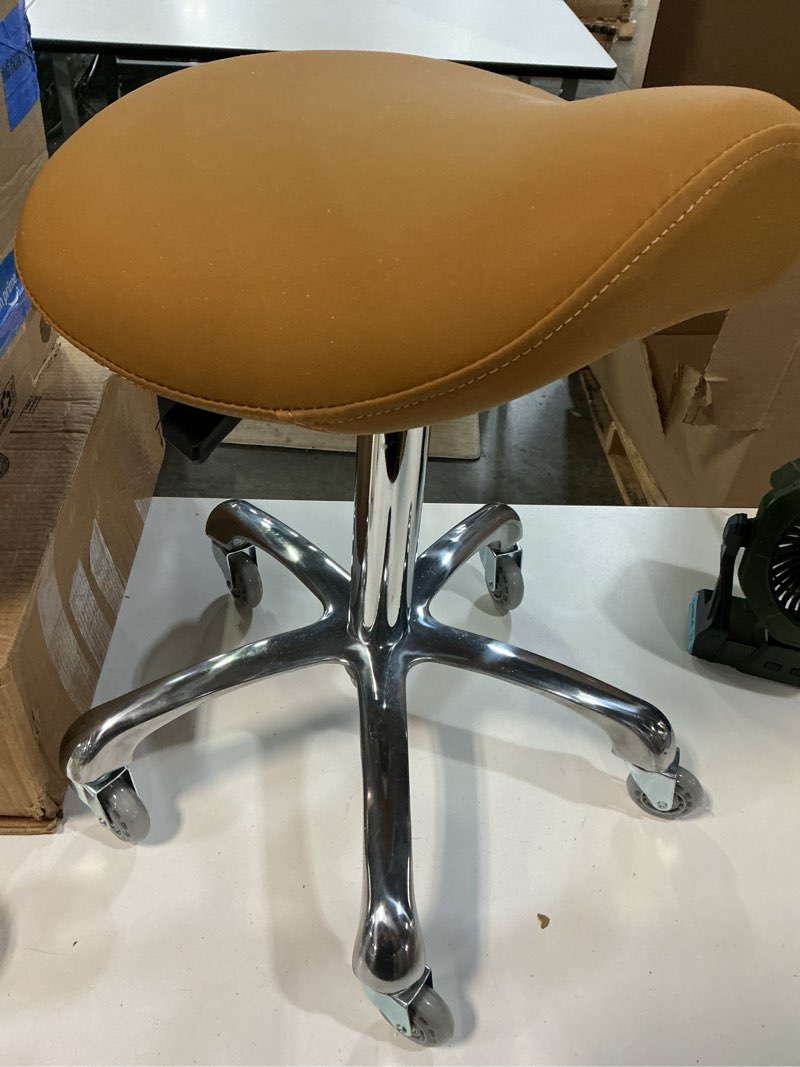 Condition photo showing Good Condition for saddle stool rolling chair for medical massage salon kitchen spa drafting,adjustable hydraulic stool with wheels (camel)