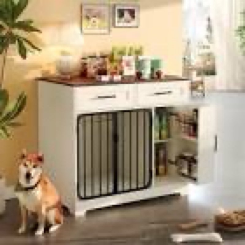 Easy to Assemble Dog Crate Furniture, 37.4 Inch No Tools Required Kennel for Large Dogs, Black End T