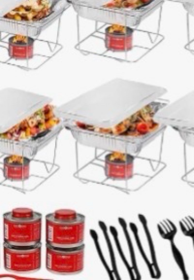 sterno disposable chafing dish buffet refill set, 4-hour food warmers for parties, catering supplies, warming trays, food pans, & utensils