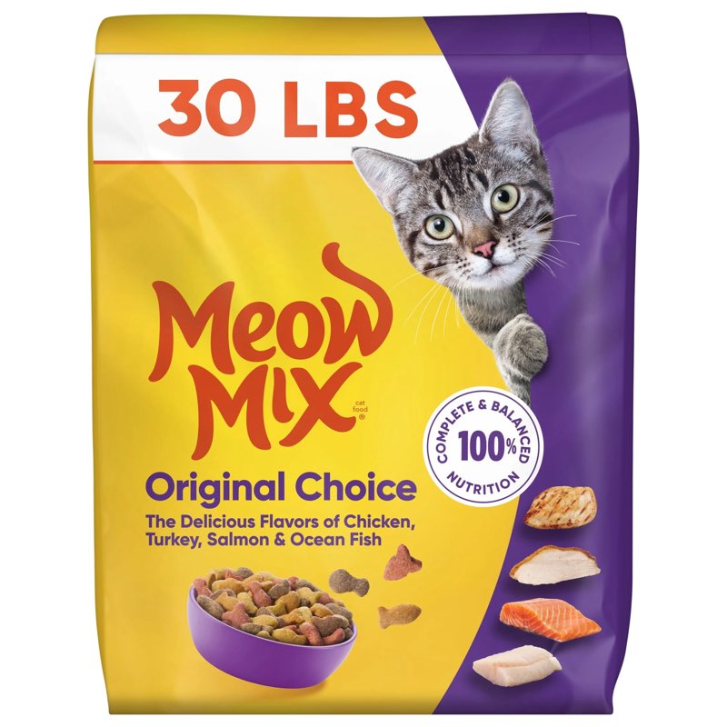 (best if used by 07/31/2027) meow mix original choice dry cat food, 30 lb. bag
