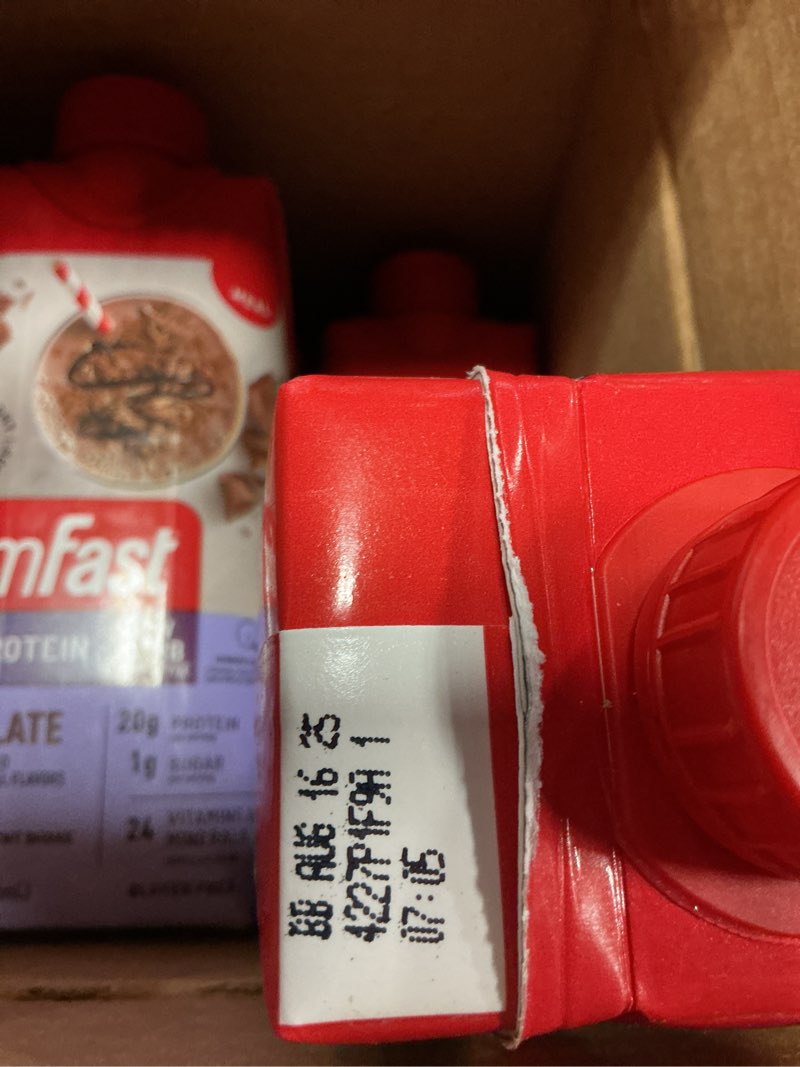 Condition photo showing Good Condition for (Used by Aug-16-2025)SlimFast Protein Shake, Chocolate- 20g Protein, Meal Replacement Shake Ready to Drink, High Protein with Low Carb and Low Sugar, 24 Vitamins and Minerals, 12 Count (Pack of 1) (Packaging May Vary) Chocolate Meal Replacement Protein Shake