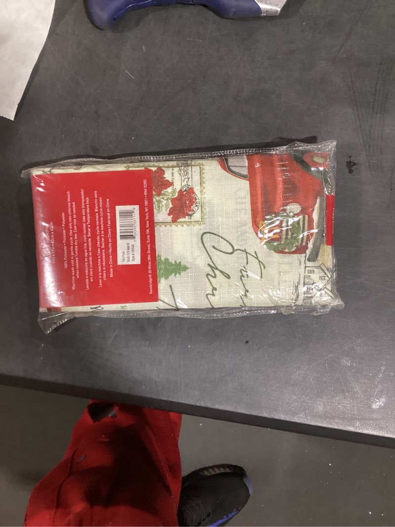 Condition photo showing New/Like New for Newbridge Christmas Pine Hill Tree Farm Set of 8 Fabric Napkins, Nostalgic Retro Holiday Country Farm Truck No Iron and Stain Resistant Napkins for Party, Banquet and Buffet 18" x 18" (Set of 8)