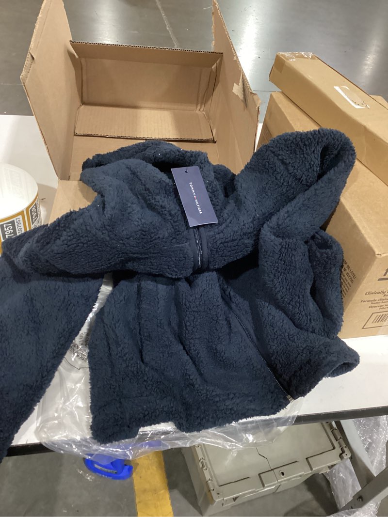 Condition photo showing Good Condition for tommy hilfiger women's zipper hoodie sherpa fuzzy jacket medium sky captain