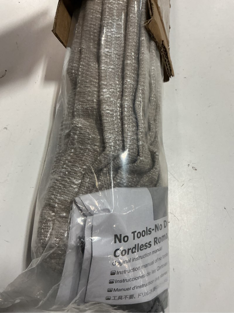Condition photo showing Good Condition for no tools no drill cordless roman shades for indoor windows 100% blackout, for window size 27" w × 64" h beige beige 27" w × 64" h