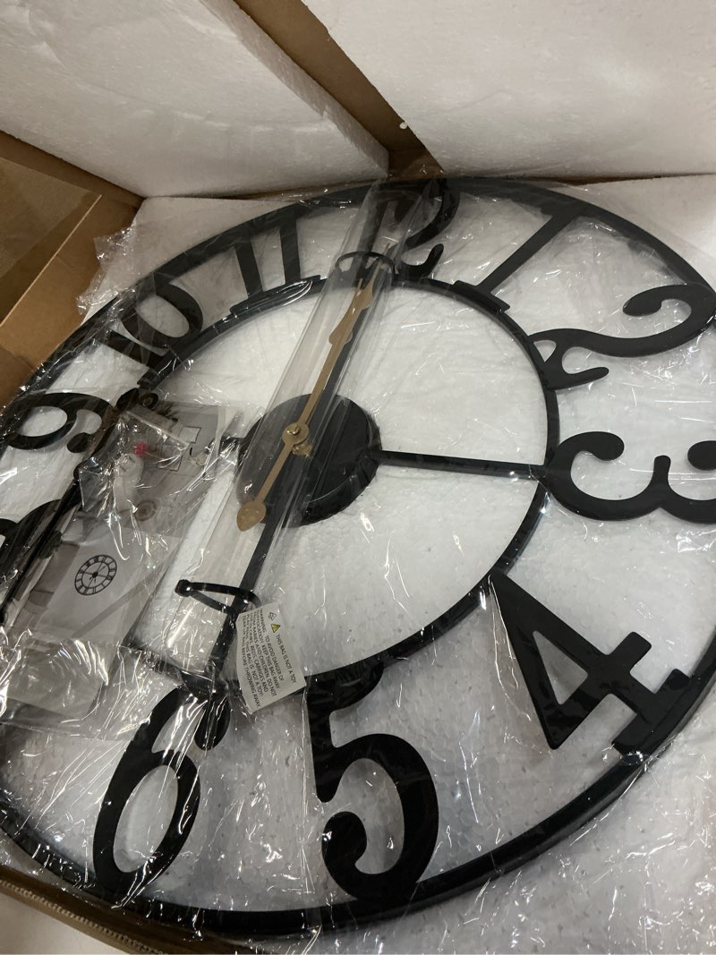 Condition photo showing Good Condition for leike large wall clocks,silent,non ticking,battery operated big retro round modern metal wall clock for living room, bedroom,dinning room,farmhouse,office,home decor-20 inch(black-arabic number) 20 in black metal-arabic number