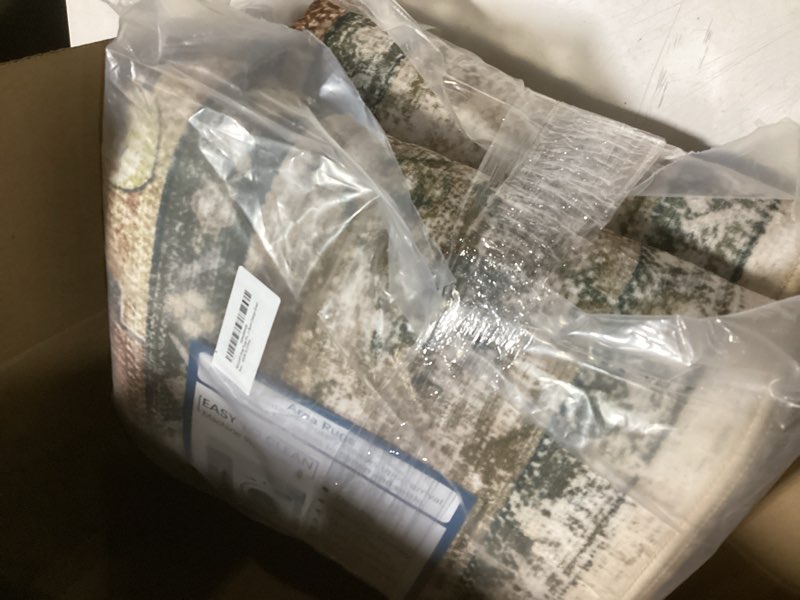 Condition photo showing Good Condition for area rugs 6'x9' washable non-slip, floral vintage distress print pattern medallion carpet for living room bedroom dining room, brick red rust neutral brown burnt orange green brick/brown/green 6' x 9' (rectangular)