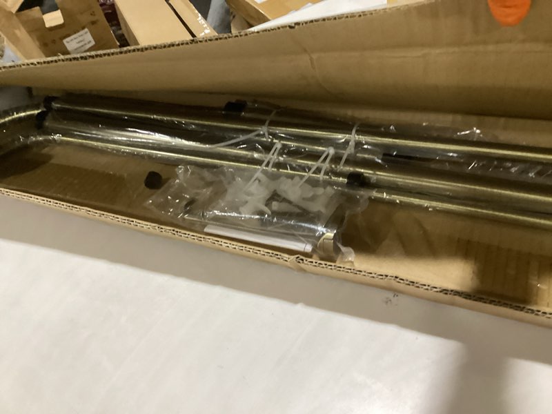 Condition photo showing New/Like New for double curtain rod for windows 28 to 48 inch,adjustable antique bronze wrap around curtain rod with aluminum double-deck finials and brackets,1"front and 5/8" back blackout curtain rod 28-48" antique bronze