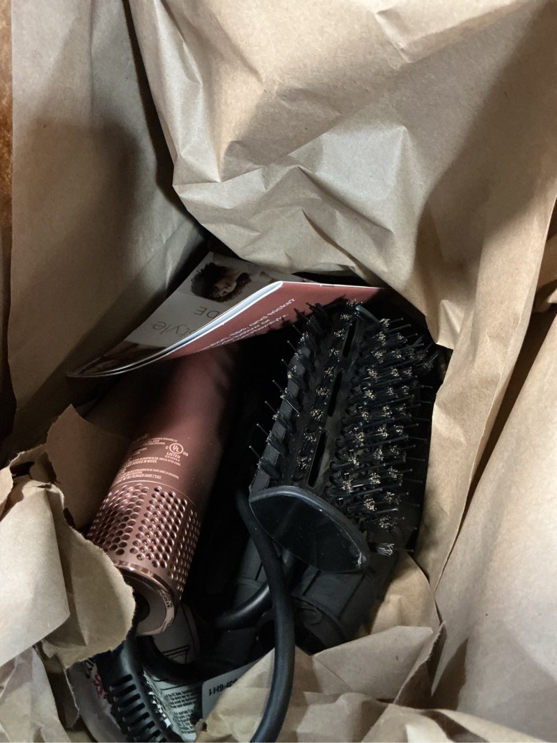 Condition photo showing As Is for shark flexstyle air styling & drying system, powerful hair dryer brush & multi-styler with auto-wrap curlers, concentrator attachment and storage bag, blossom bliss, hd432rs blossom bliss-limited edition