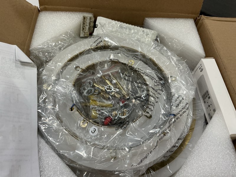 Condition photo showing Good Condition for Modern LED Ceiling Light, 4 Rings LED Dimmable Flush Mount Ceiling Light with Remote Control, Gold Close to Ceiling Lamp for Kitchen Living Room Bedroom Laundry Room Ceiling Lighting Fixture Gold 4 Heads