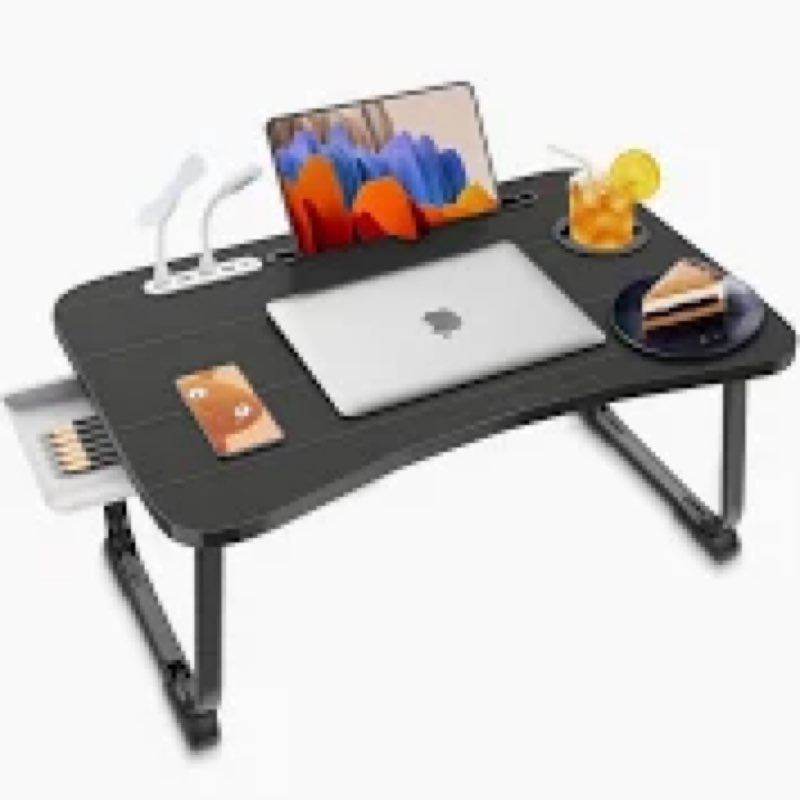 Laptop Bed Desk, Adjustable Lap Desk, Small Laptop Table with USB Charge Port, Desktop Card &Pen Slo