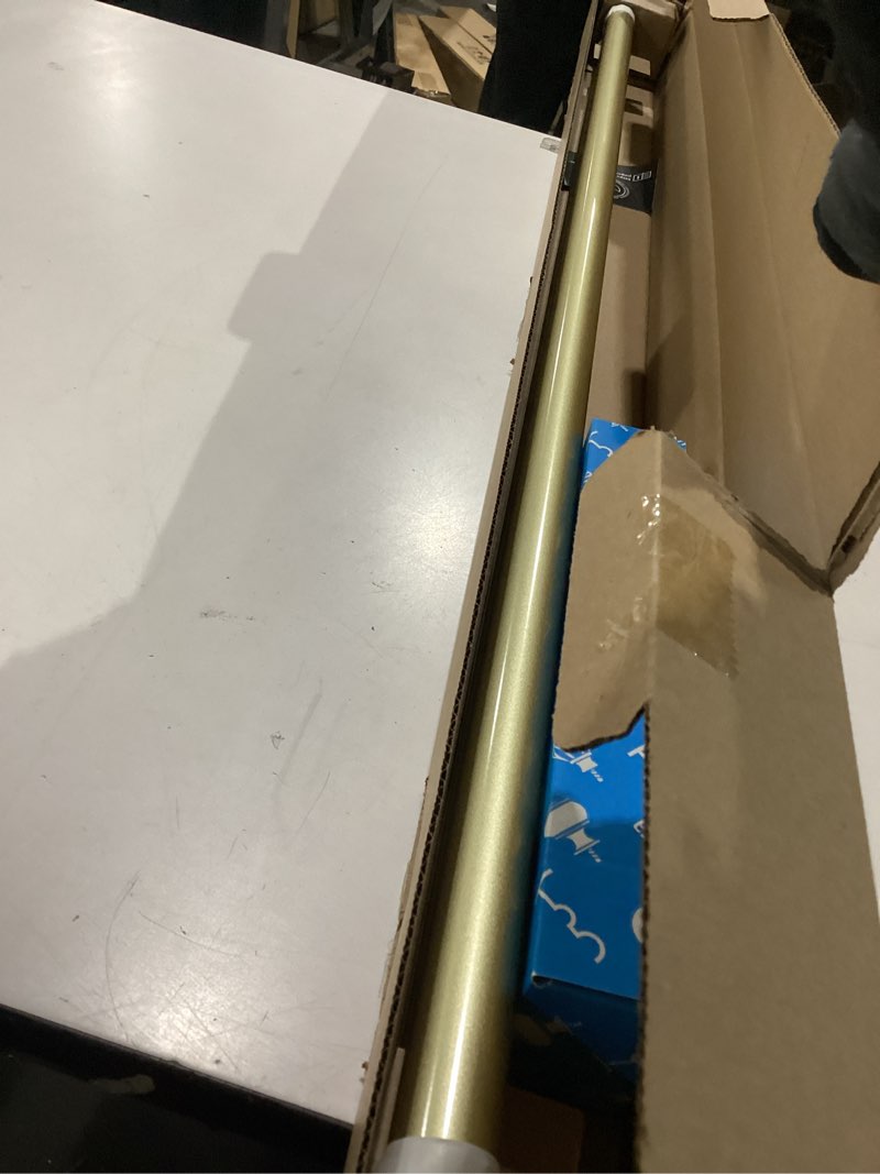 Condition photo showing New/Like New for umbra cappa curtain rod, includes 2 matching finials, brackets & hardware, 66 to 120-inches, gold gold 66 to 120-inch