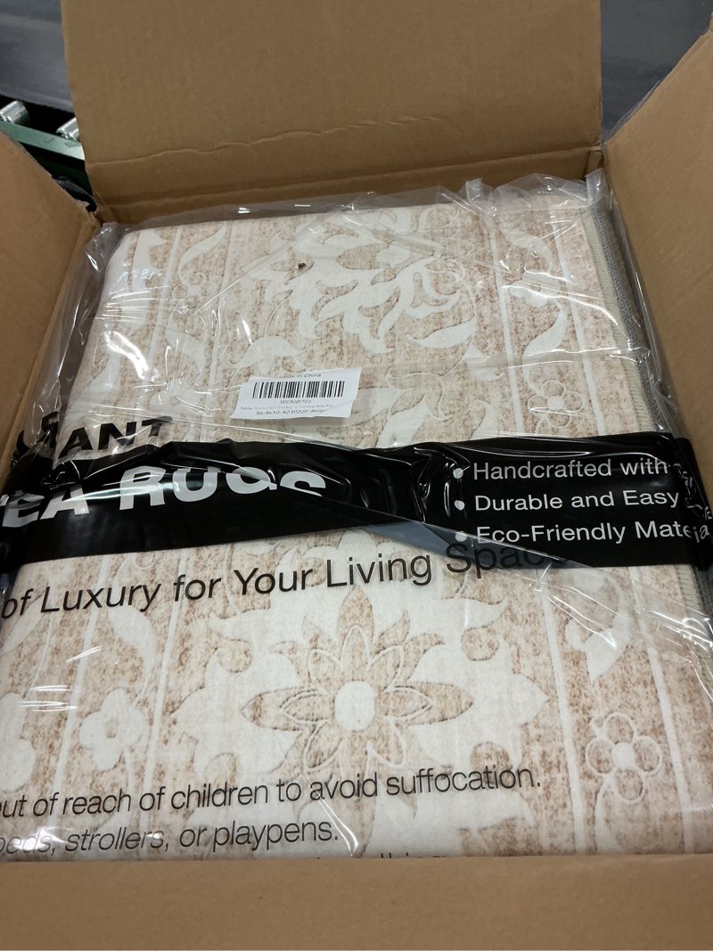 Condition photo showing New/Like New for 8x10 Area Rugs for Living Room, Stain Resistant Washable Rugs for Dining Room, Kitchen, Floral Vintage Non-Slip Thin Large Beige Rug Beige 8' x 10' (Rectangular)