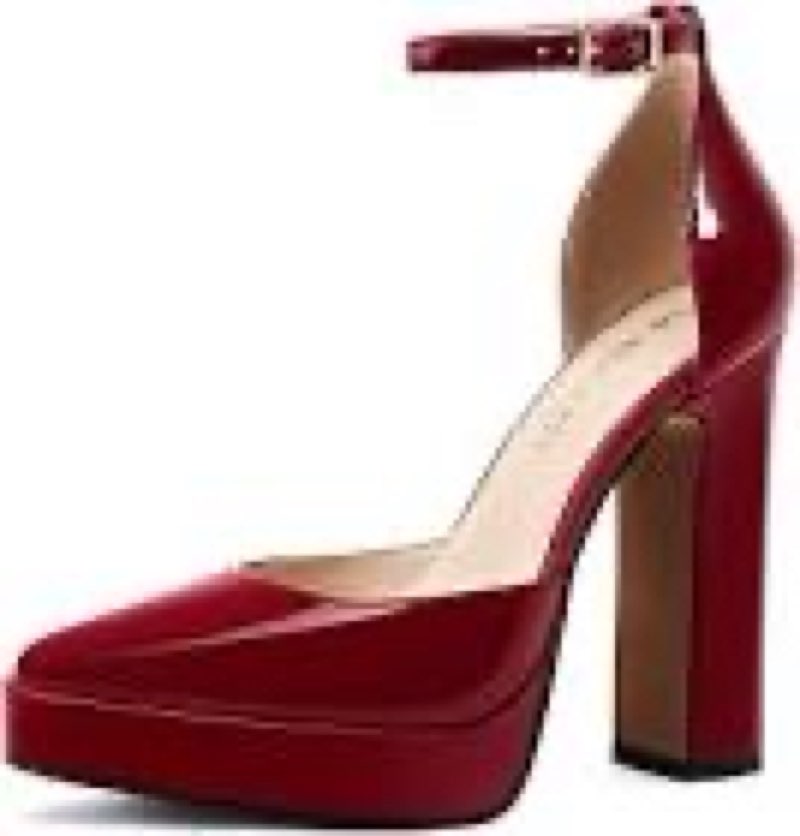 ( size 7 ) MOTIMODEN Women's Platform Chunky High Heels Closed Toe Ankle Strap Buckle Block Heel Round Pointed