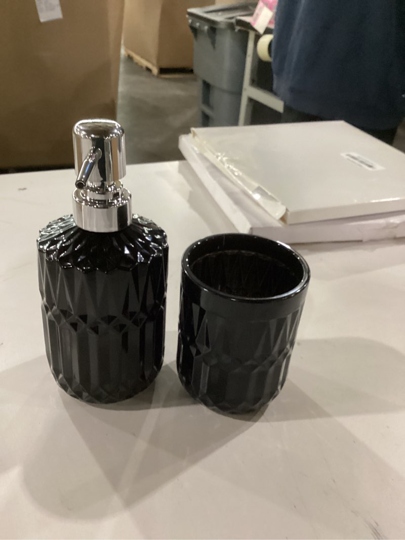 Condition photo showing New/Like New for Similar to ****Bathroom Accessories 2 Piece Soap Dispenser and Toothbrush Holder Set Striped Black