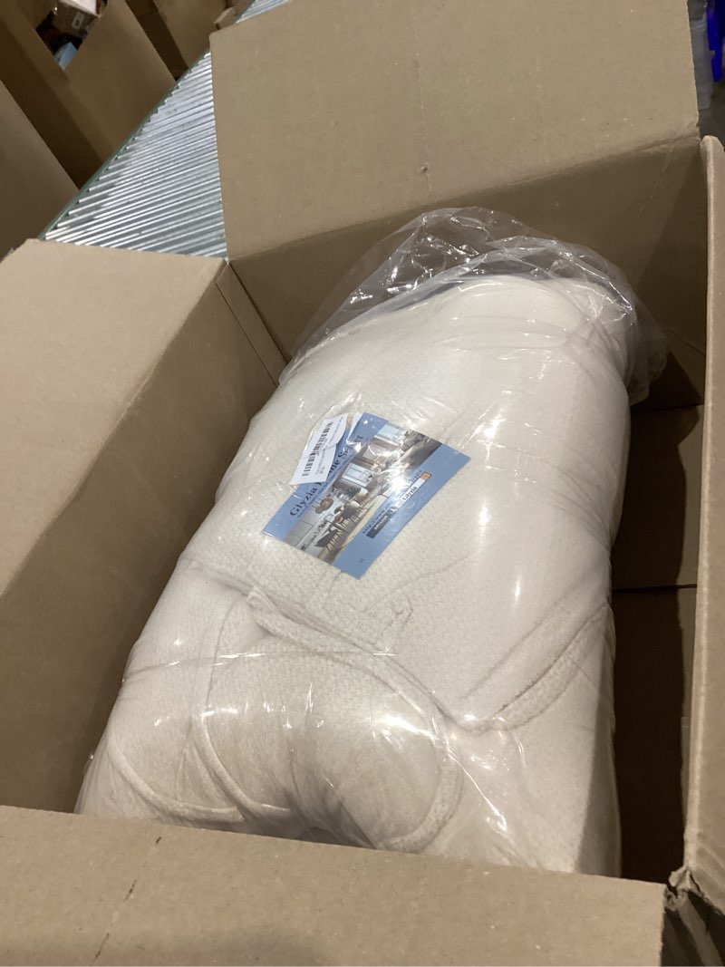 Condition photo showing As Is for Glyzia 5 PCS Glider Rocker Replacement Cushions with Storage Side Pocket, Luxuriy Chenille Fabric Foam & Microfiber Filling, Thickened & Supportive Rocking Chair Cushion Set, Black