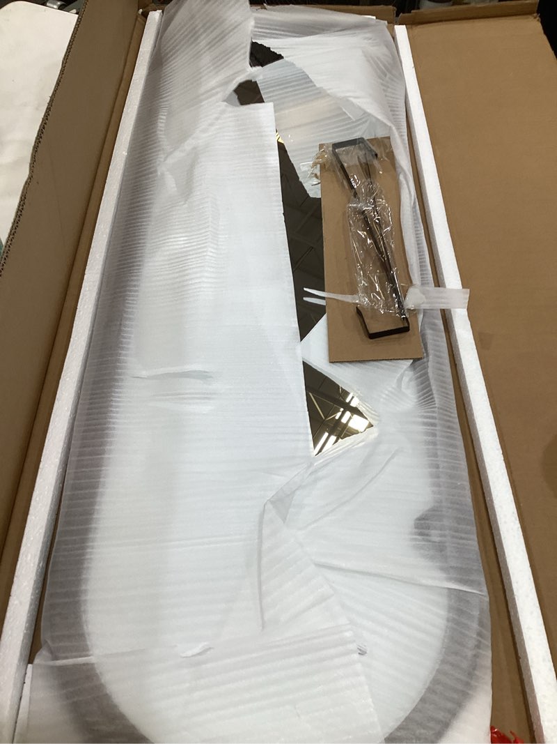 Condition photo showing Good Condition for 16"x48" arched full length mirror solid wood wall mirror with hanging strap for living room bathroom bedroom entryway - brown browna 48"l x 16"w