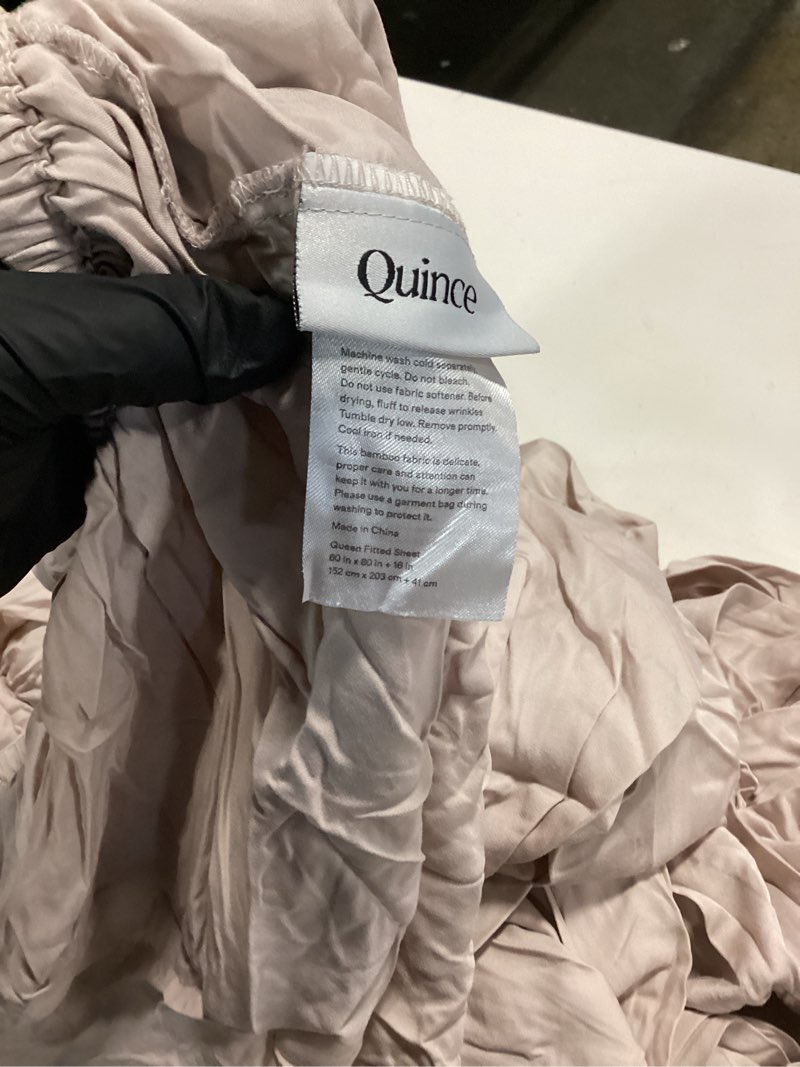 Condition photo showing As Is for bamboo fitted sheet set, queen, soft blush