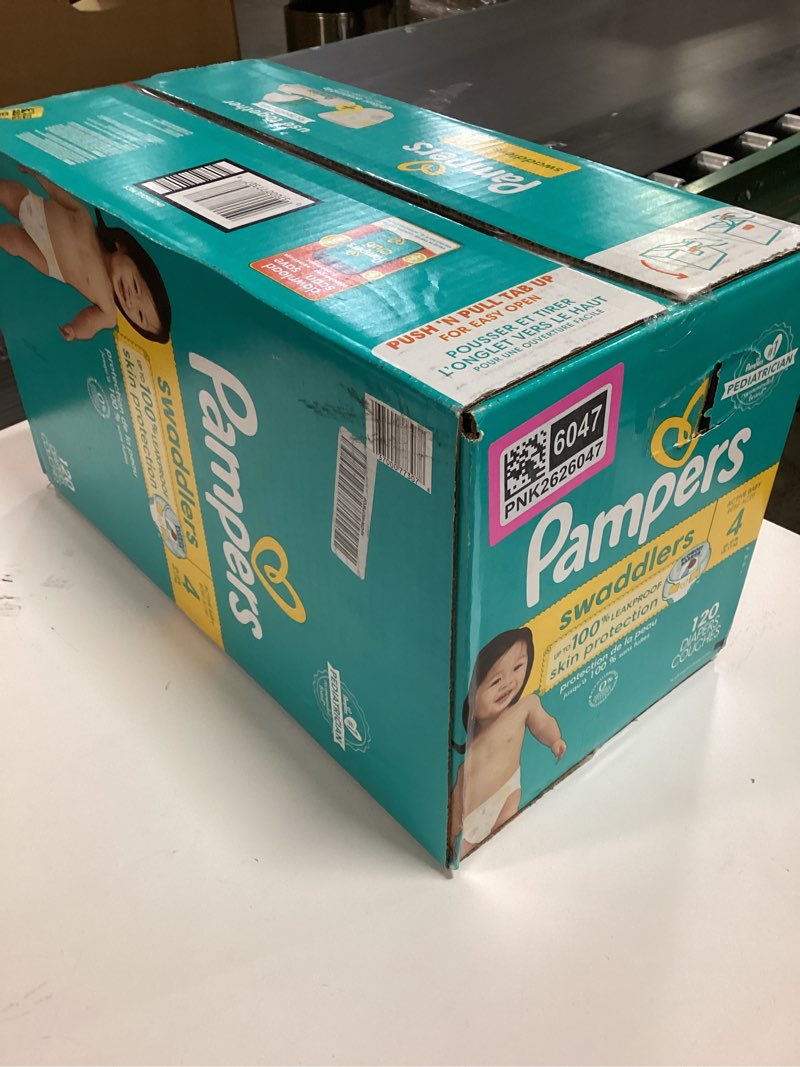 Condition photo showing New/Like New for Pampers Swaddlers Diapers, Size 4 (15-34 lbs), 120 Count, Absorbent, Keeps Baby Dry and Comfortable, Skin Safe Disposable Baby Diaper (Packaging May Vary) Size 4 120