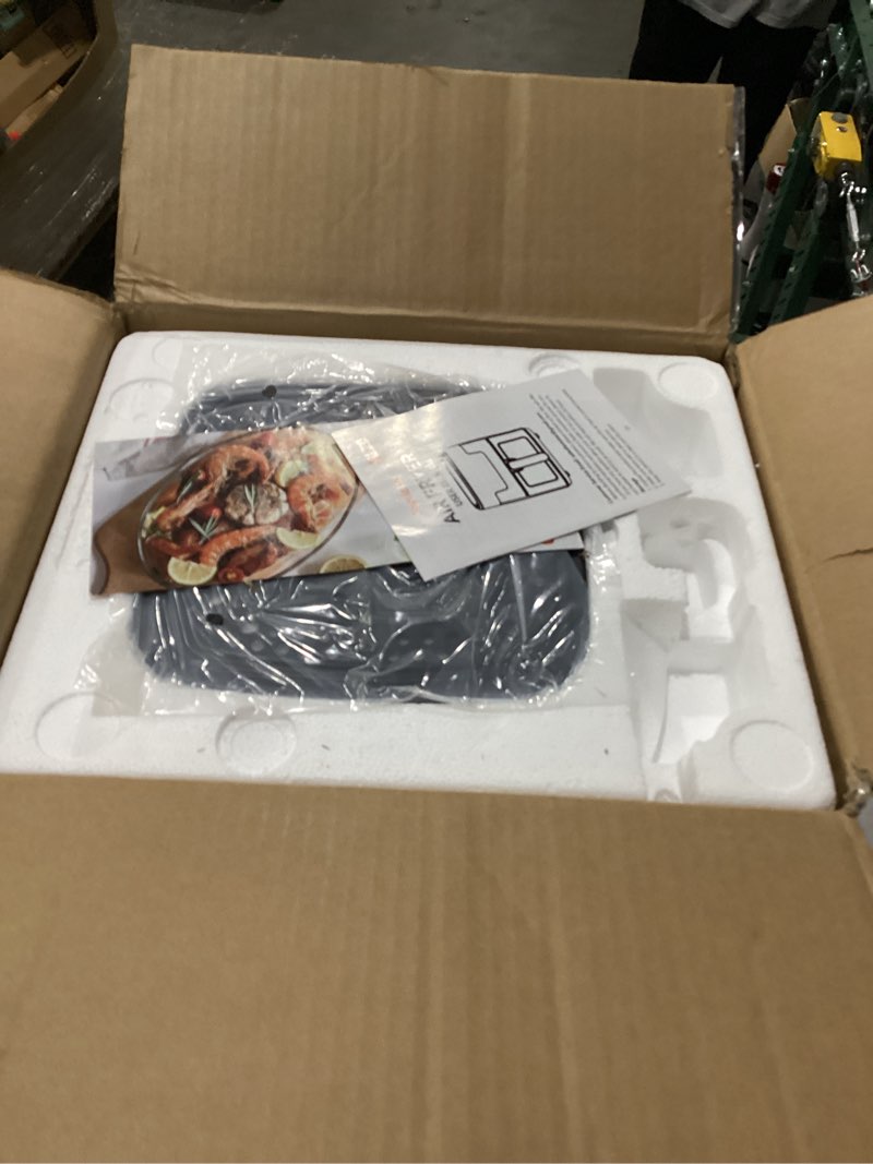 Condition photo showing New/Like New for chefman air fryer turbofry 7-qt, 6-in-1 high-powered 450°f cooking for crispier results, compact space-saving design, air fry, bake, broil, reheat, dehydrate, defrost, fast & even cooking – black