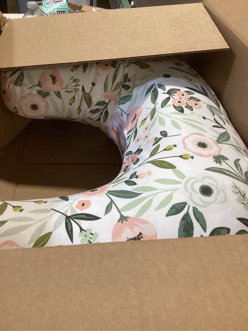 Condition photo showing Good Condition for boppy nursing pillow - firm, ergonomic u-shaped bottle and breastfeeding pillow with high lift for comfort and support, spacious surface - pink garden flowers new nursing pillow pink garden flowers