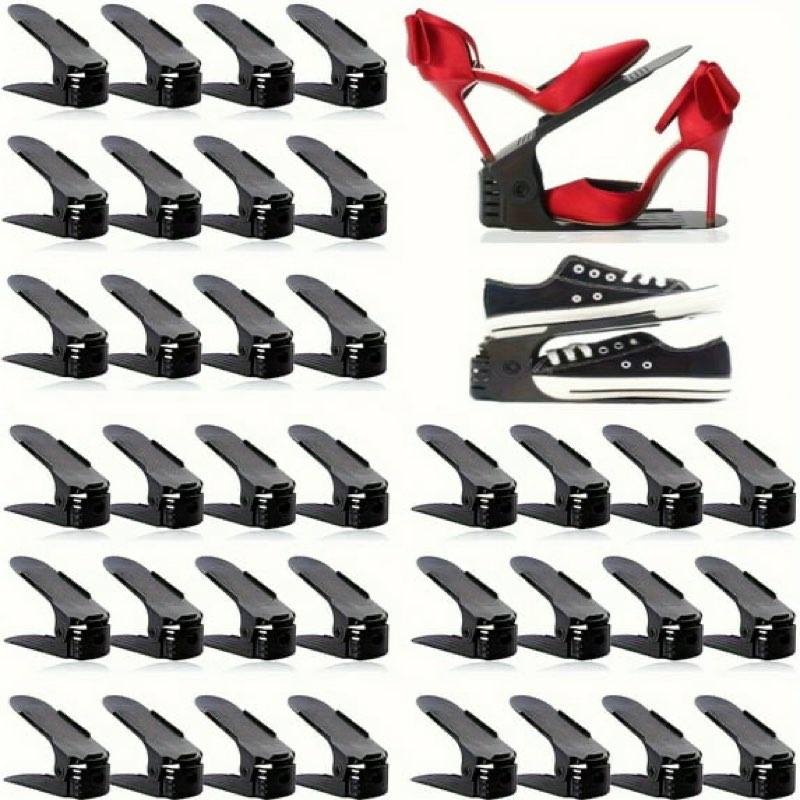 shoe slots organizer 36 pack - shoe stackers for a pair of shoes, shoe storage shoes space savers 50%, 4 levels adjustable thickening double layer shoes holders shoe organizer for closet, black 36pack black