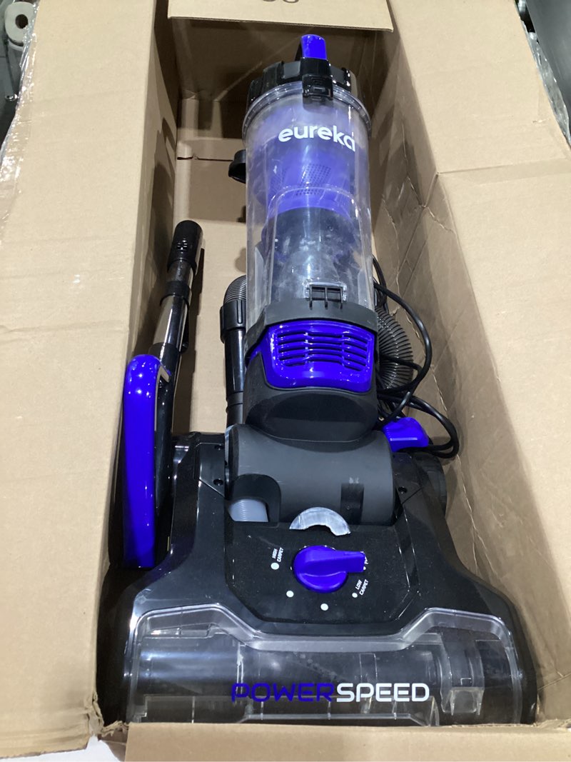 Condition photo showing As Is for (USED, NOT TESTED, DAMAGED) Eureka Lightweight Powerful Upright Vacuum Cleaner for Carpet and Hard Floor, PowerSpeed, New Model,Blue,black/New Model