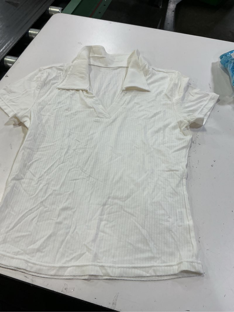 Condition photo showing Good Condition for xidunhg women's short sleeve solid lapel v neck soft pullover tops lightweight knit polo shirt white m