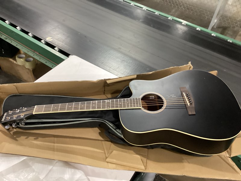 Condition photo showing New/Like New for Donner Black Acoustic Guitar for Beginners, Adult, Teens, Starter Kits - Full Size 41'' Steel-String Acustica Guitarra Bundle Set with Free Online Lesson, Gig Bag, Strap, Tuner, Cutaway, DAG-1CB Cutaway Black