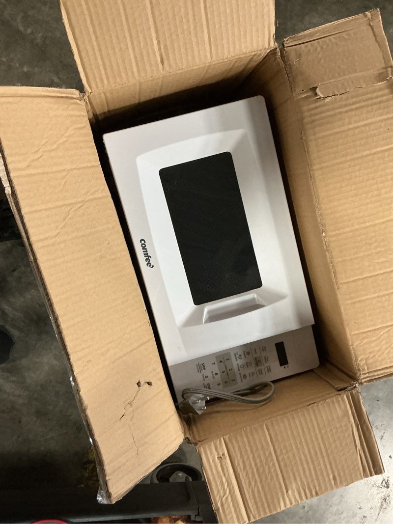 Condition photo showing As Is for COMFEE' EM720CPL-PM Countertop Microwave Oven with Sound On/Off, ECO Mode and Easy One-Touch Buttons, 0.7 Cu Ft/700W, Pearl White 0.7 Cu.Ft Classic White