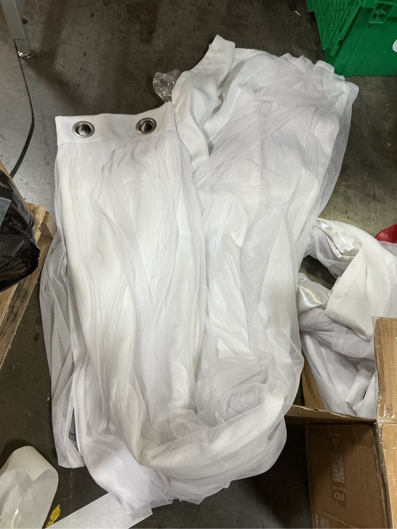 Condition photo showing As Is for bonzer grommet double-layered curtains with white sheer voile for living room mix and match blackout curtains, white geyish, 52x95 inch, set of 2 panels