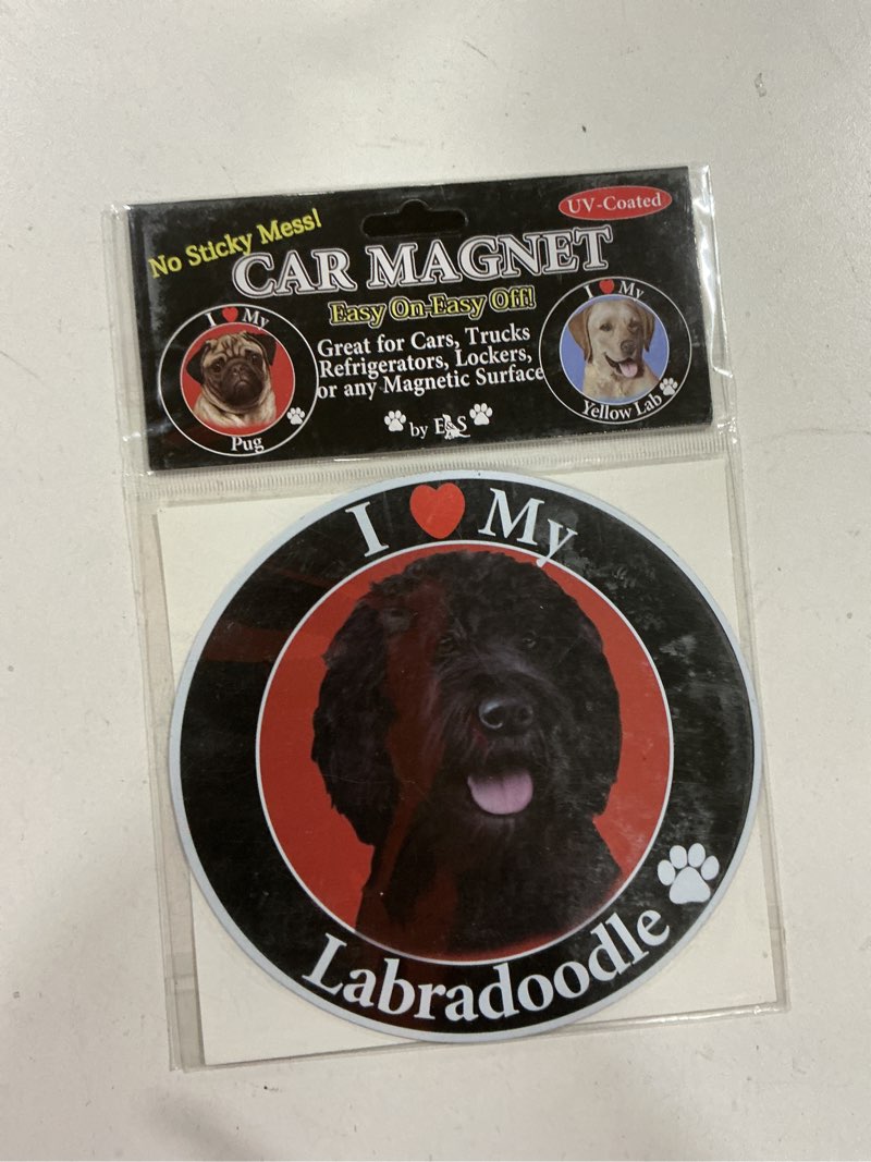 I Love My Black Labradoodle Car Magnet With Realistic Looking Black Labradoodle Photograph In The Ce