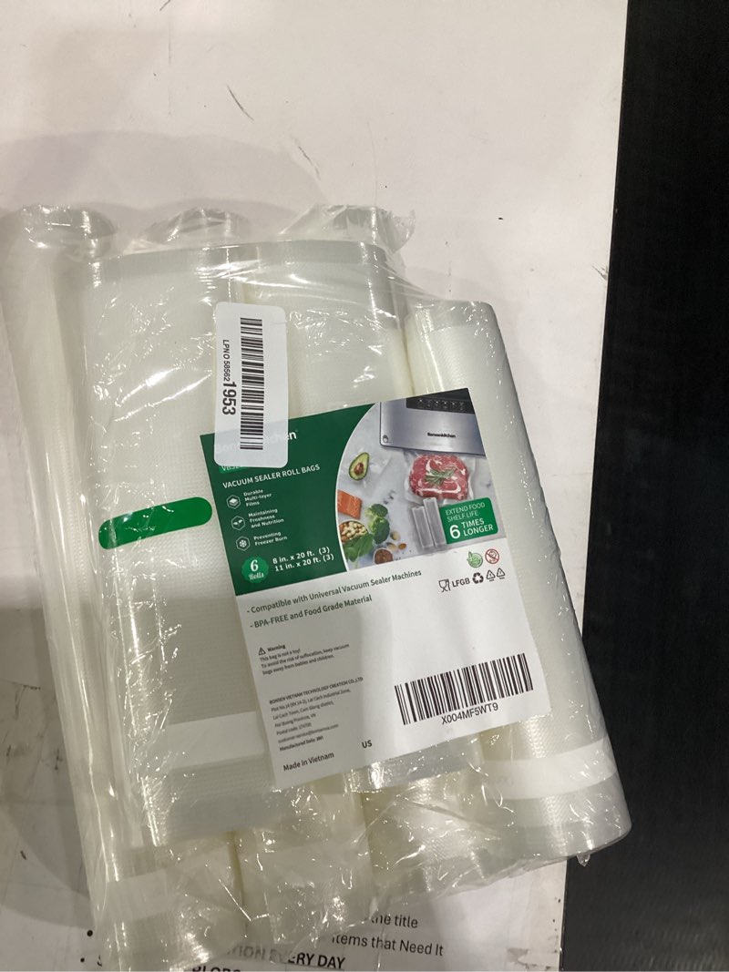 Condition photo showing Good Condition for bonsenkitchen vacuum sealer rolls bags, 6 pack 3 rolls 11" x 20' + 3 rolls 8" x 20' commercial grade bpa free bag rolls, durable customized size food vac bags for storage and sous vide cooking vb3211 3 rolls 8 in x 20 ft + 3 rolls 11 in x 20 ft 6