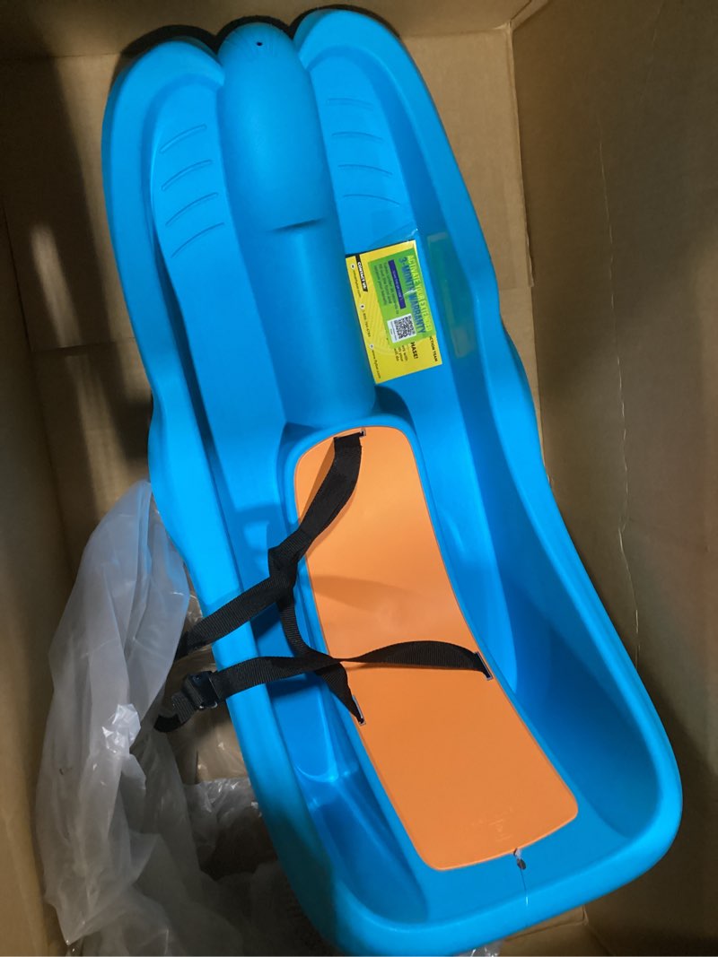 Condition photo showing As Is for Gizmo Riders Baby Rider, Toddler Sled - 3-Point Harness, Anti-Slip Seat, Retractable Tow Strap, Durable Plastic, Ideal for 6 Months to 3 Years, Supports Up to 55 lbs, Winter Fun for Little Ones Mint Orange