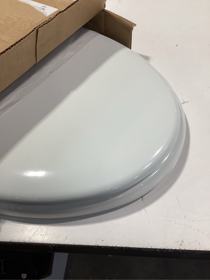 Condition photo showing Good Condition for mayfair edgewater - elongated enameled wood toilet seat in white with sta-tite  seat fastening system  and chrome hinge