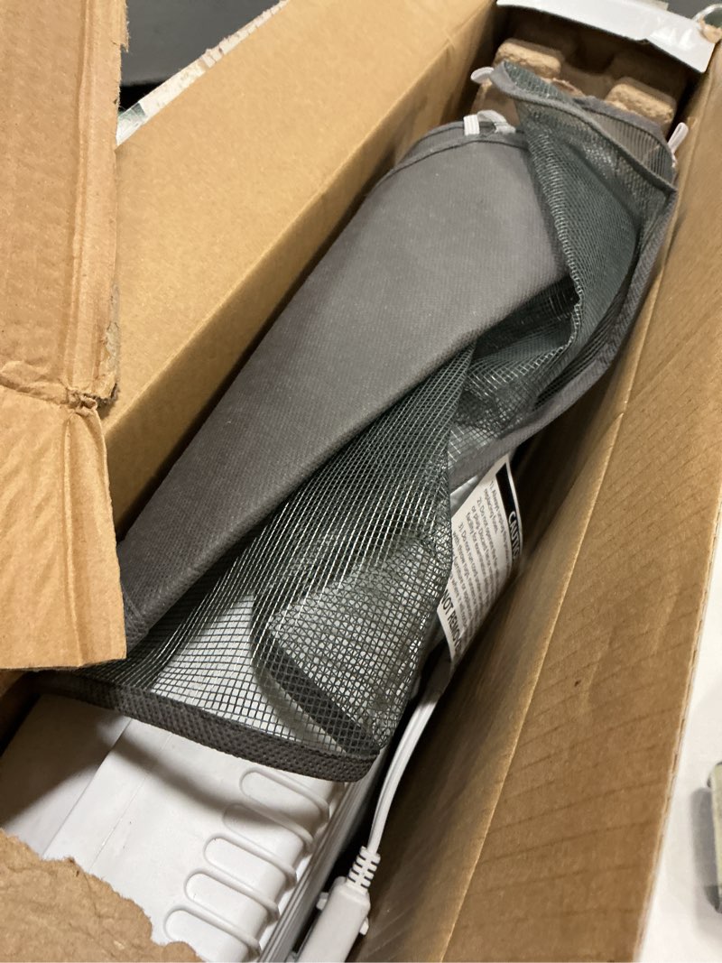 Condition photo showing As Is for Comfort Zone Window Fan for Bedroom, 9 inch 3 Speed Dual Fans with Auto-Locking Expanders, 3 Modes (Cool, Circulate, Exhaust), Remote Control, Fabric Cover plus Bug Screen, White White 9" Twin Window Fan w/ Remote