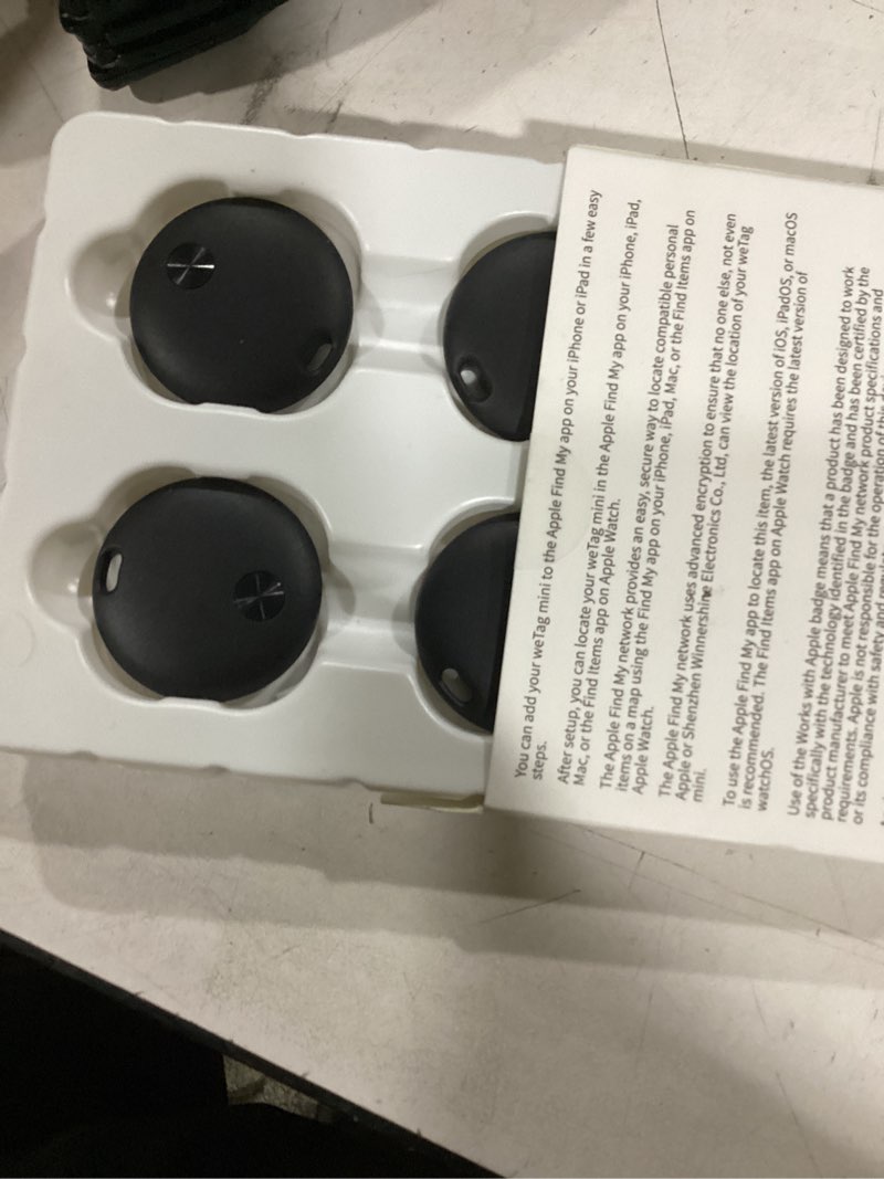 Condition photo showing Good Condition for Smart Tracker Tag Item Finder 4Pack, Compatible with Apple Find My APP (iOS Only), IP67 Waterproof, Replaceable Battery, Suitable for Luggage, Bags, Wallets, Backpacks, Keys (weTag mini) Black-4PCS