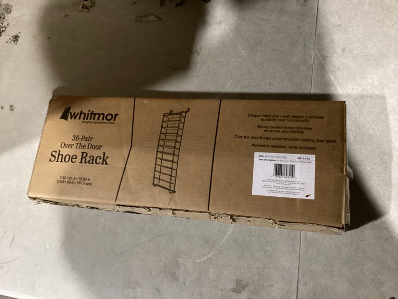 Condition photo showing Good Condition for whitmor 36 pair over the door shoe organizer, 12 tier hanging shoe organizer, heavy duty metal & mesh shoe holder, hanging shoe rack for closet organizer & storage, 69"l x 21.7"w x 7.5"h, white shoe rack white