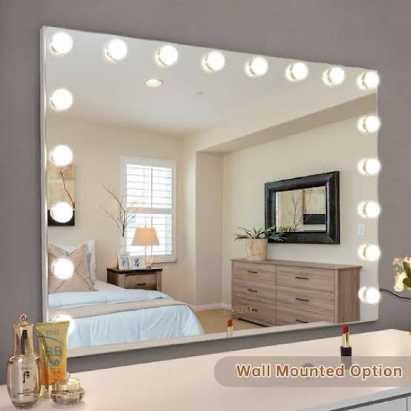 Bathroom vanity mirror with lights 84” x 89 holywood wall mounted vanity mirror with 34” Dimmable 3 rectangular white