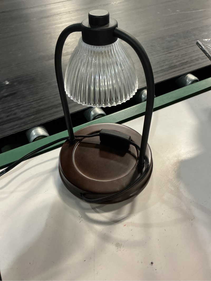 Condition photo showing As Is for better homes & gardens 10.75" wax cube & candle warmer, black ribbed glass