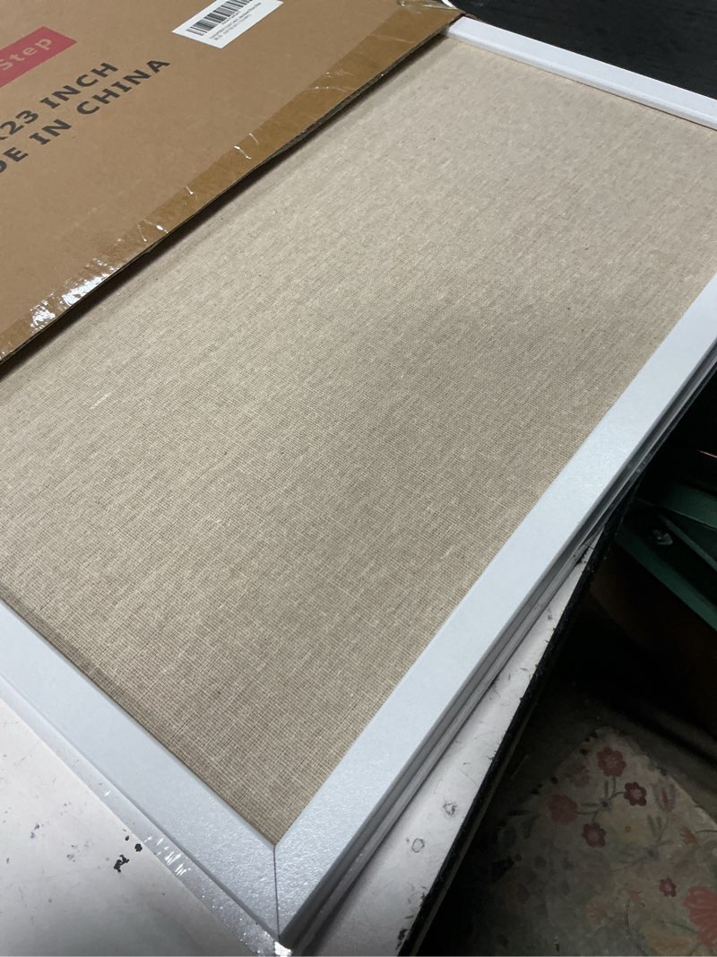 Condition photo showing As Is for dahapyboo cork board with linen white 2pack,bulletin board 23"x17" hanging corkboards for office home school message board or vision board decoration. white-2p 23" x 17"